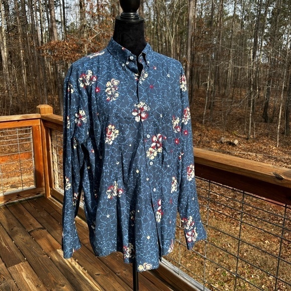 Tommy Bahama Men's Button Up Shirt Blue Floral Long Sleeve 21% Silk Sz L - Picture 1 of 13